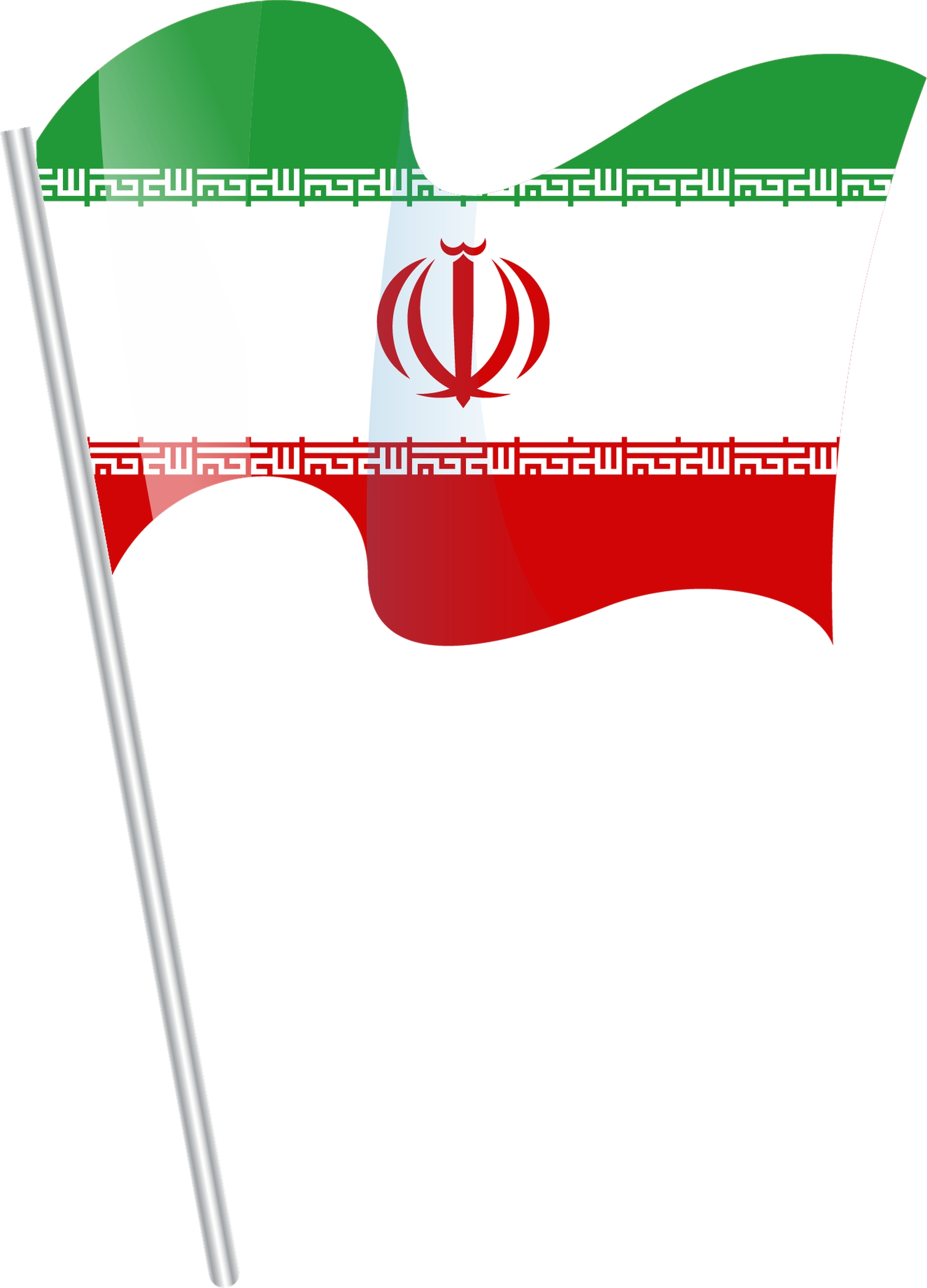 <p>The flag of Iran has three horizontal stripes: green, white, and red. The green represents Islam and growth, white stands for peace, and red symbolizes courage and sacrifice. In the center, there is a red emblem that represents the word “Allah” in a stylized form. Along the edges, the phrase “Allahu Akbar” is repeated. The flag reflects Iran’s culture, religion, and national identity.</p>