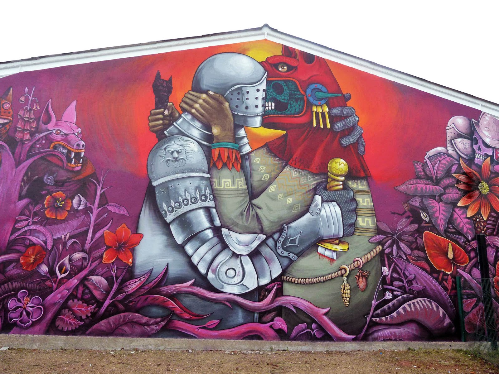 <p>The mural explores the violent integration of Spanish and Aztec cultures.</p>
