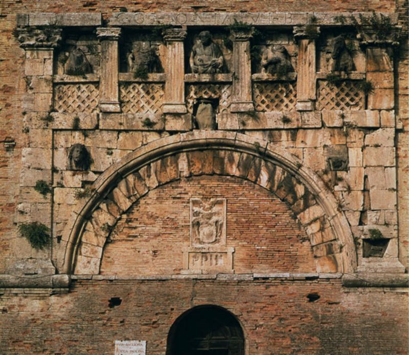 <p><span>An arch built out of a series of truncated wedge-shaped stones called voussoirs set in the semi-circle using a disposable wood frame during construction, e.g. Porta Marzia. 2nd c BCE, Perugia.</span></p>