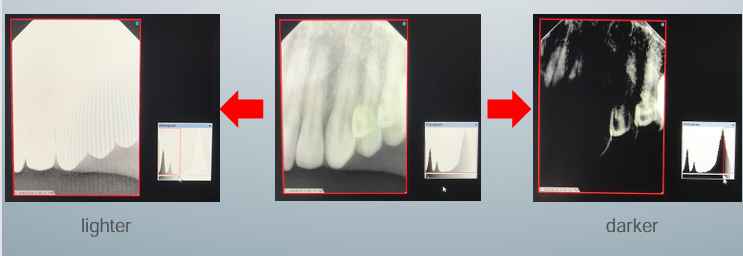 <p>-move to the R: image changes darker because you use a smaller spectrum of color</p><p>-move to the L: image changes lighter</p>
