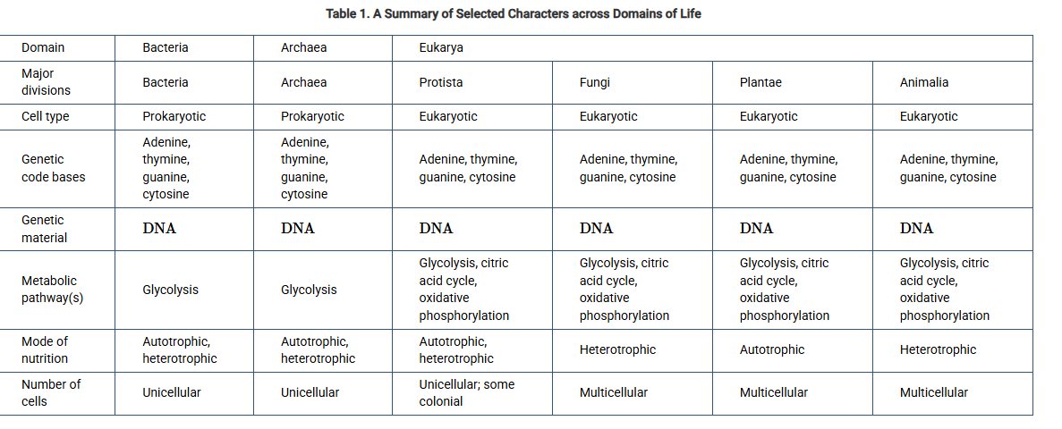 <p>Which of the following sets of data provides evidence that best supports common ancestry for organisms in all three domains?</p><p><strong>A) </strong>There are autotrophic and heterotrophic organisms found in Bacteria, Archaea, and Eukarya.</p><p><strong>B) </strong>There is a progression of pathways in organisms found in Bacteria, Archaea, and Eukarya.</p><p><strong>C) </strong>Organisms in Bacteria, Archaea, and Eukarya each have adenine, thymine, guanine, and cytosine bases forming their DNA.</p><p><strong>D) </strong>There is a progression of cellular organization in organisms found in Bacteria, Archaea, and Eukarya.</p>