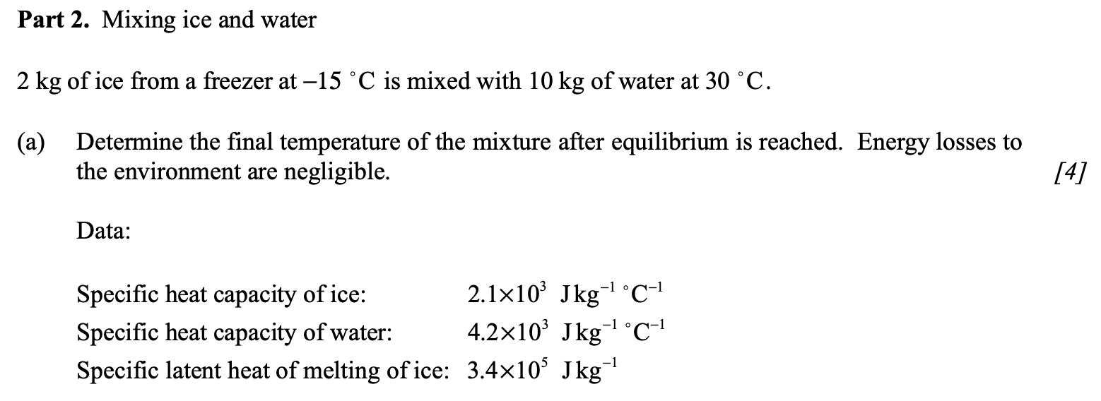 <p> ← (a)</p><p>b) In the stage of the process while the ice is melting, it absorbs energy but its temperature does not increase. Explain, from the molecular point of view, how this can be consistent with the principle of conservation of energy. State what become of the energy absorbed. </p>