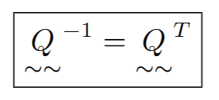 <p>It means the Matrices inverse is equal to it’s transpose (Lecture 6, Covered September 22)</p>