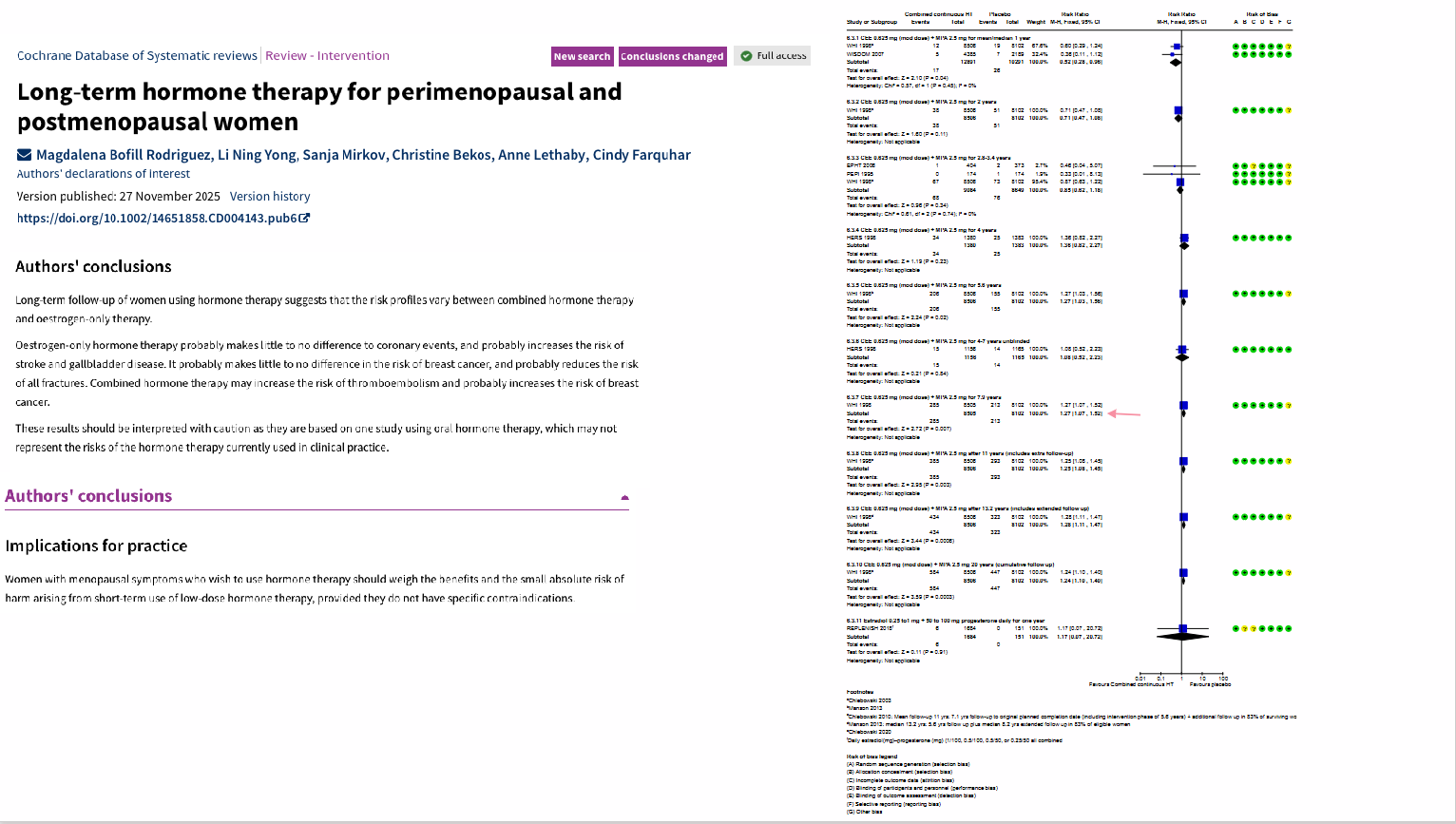 <p>What did the later Cochrane HRT review illustrate about interpreting treatment risks?</p>