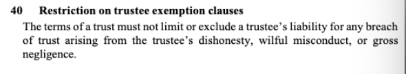 <p>restiction on trustees expemption clause </p>