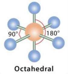 <p>octahedral, 180 and 90</p>