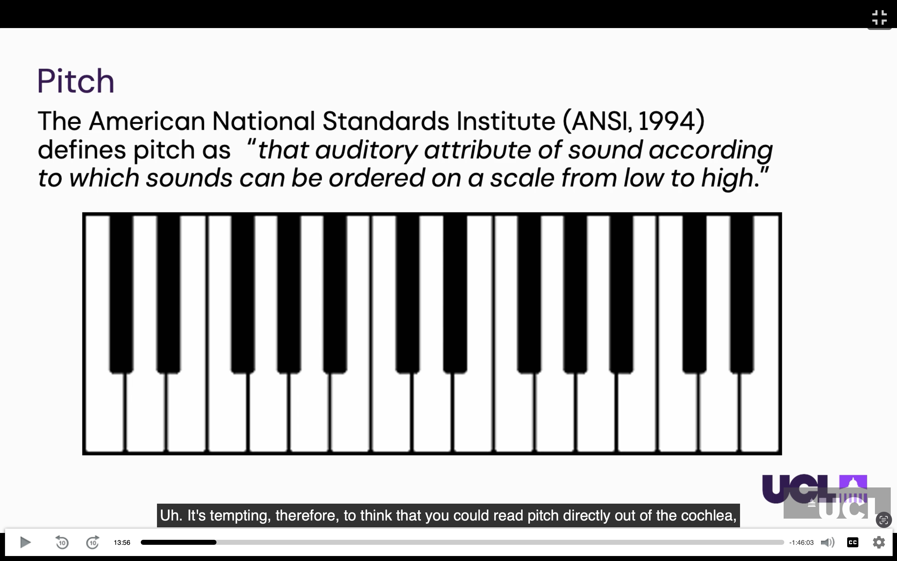<ul><li><p>A sound can have its <strong>fundamental frequency removed</strong> while retaining its harmonics, yet we still perceive the <strong>pitch of the missing fundamental</strong>.</p></li><li><p>This is the <strong>missing fundamental phenomenon</strong>.</p></li><li><p>Pitch is therefore not simply read directly from the cochlea; it is related to the <strong>periodicity/repetition rate of the sound over time</strong>.</p></li><li><p>There is evidence for <strong>pitch-sensitive neurons</strong> in auditory cortex, although whether pitch is processed by specialised regions or more widely distributed remains debated.</p></li></ul><p></p><ul><li><p>A sound can be missing its <strong>lowest frequency (fundamental frequency)</strong>, but we can still hear the <strong>same pitch</strong> as if that frequency were present.</p></li><li><p>This is called the <strong>missing fundamental phenomenon</strong>.</p></li><li><p>This shows that pitch is not determined only by which frequencies are present in the cochlea.</p></li><li><p>Instead, the brain also uses the <strong>repeating pattern (periodicity) of the sound over time</strong> to work out its pitch.</p></li></ul><p></p>