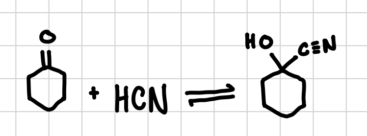 <p>Reduces a carboxyl group (C=O) to an alcohol and a CN triple bond. </p><p>Reagents: HCN ( OR ) NaCN, HCl</p>
