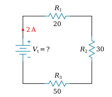 <p>Calculate the total resistance for this circuit.</p><p><em>R1=20ohms</em></p><p><em>R2=30 ohms</em></p><p><em>R3=50 ohms</em></p>