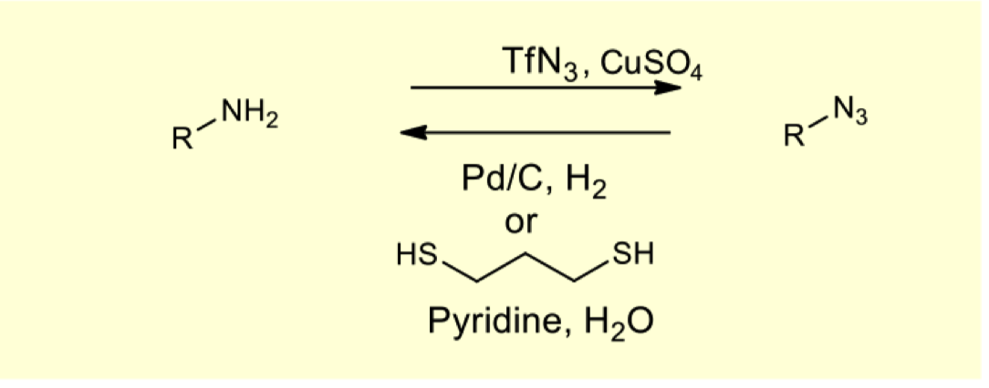 <p>draw the mechanism for deprotection via azide reduction</p>