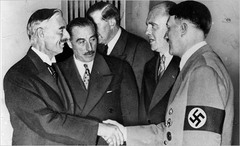 <p>A policy of making concessions to an aggressor in the hopes of avoiding war. Associated with Neville Chamberlain's policy of making concessions to Adolf Hitler leading up to WW2.</p>
