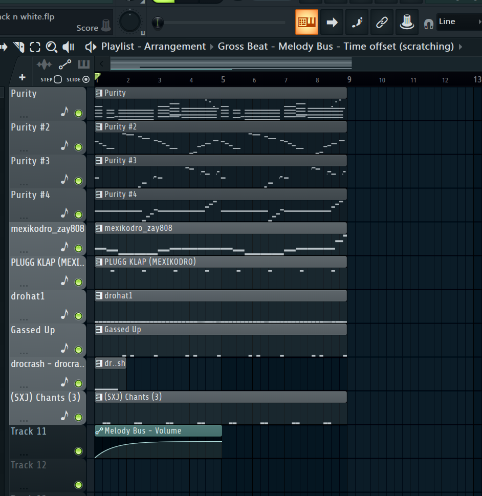 <p>The volume automation seen here is effecting these tracks for how long</p>