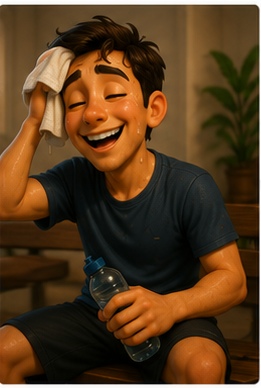 <p>cansado pero contento</p>