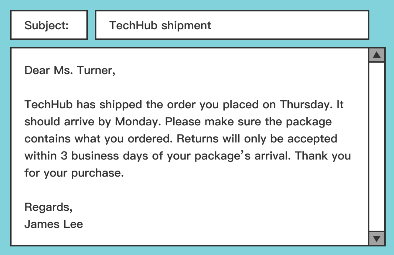 <p><span>When is the latest Ms. Turner will receive her order?</span></p>