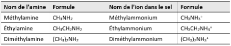<p>Exemple: Chlorure d’éthylammonium = CH3CH2NH3Cl</p>