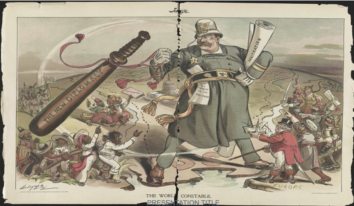 <p>intepret political cartoon on Big stick diplomacy -us imperialism (Monday test and final exam-first question)</p>