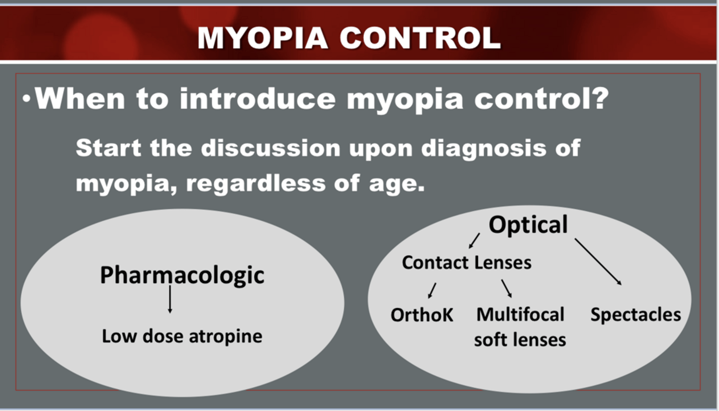 <p>What are the optical options for myopia control in children?</p>