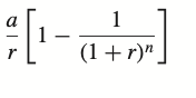 <p>Total present value = a/r[a-1/(1+r)^n]</p>