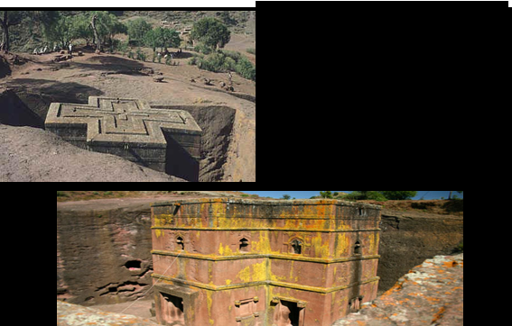 <p><em>Beta Giorghis </em>(<em>House</em>/<em>Church of St. George</em>), Lalibela, Ethiopia, 13<sup>th</sup> century, rock-cut church</p><p><span>•Note the <u>modified cross plan</u></span></p><p><span>•Circular movement pilgrims, chanted prayers and resonance in church interior</span></p>