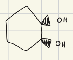 <p><strong>Syn-Dihydroxylation </strong>(epoxides)<strong>; </strong>OH + OH ; Syn</p>