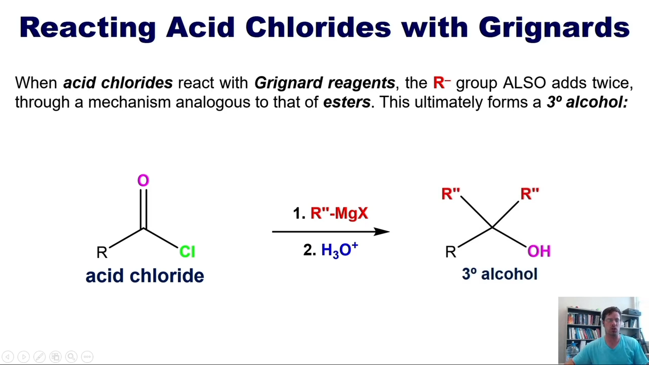<p>Much like with esters, it also results in a tertiary alcohol</p>