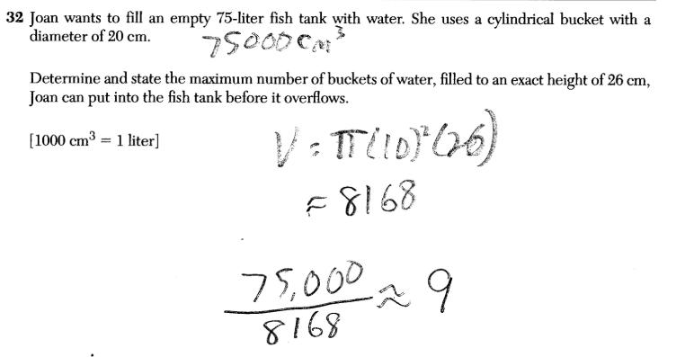 <p>9 buckets of water</p>