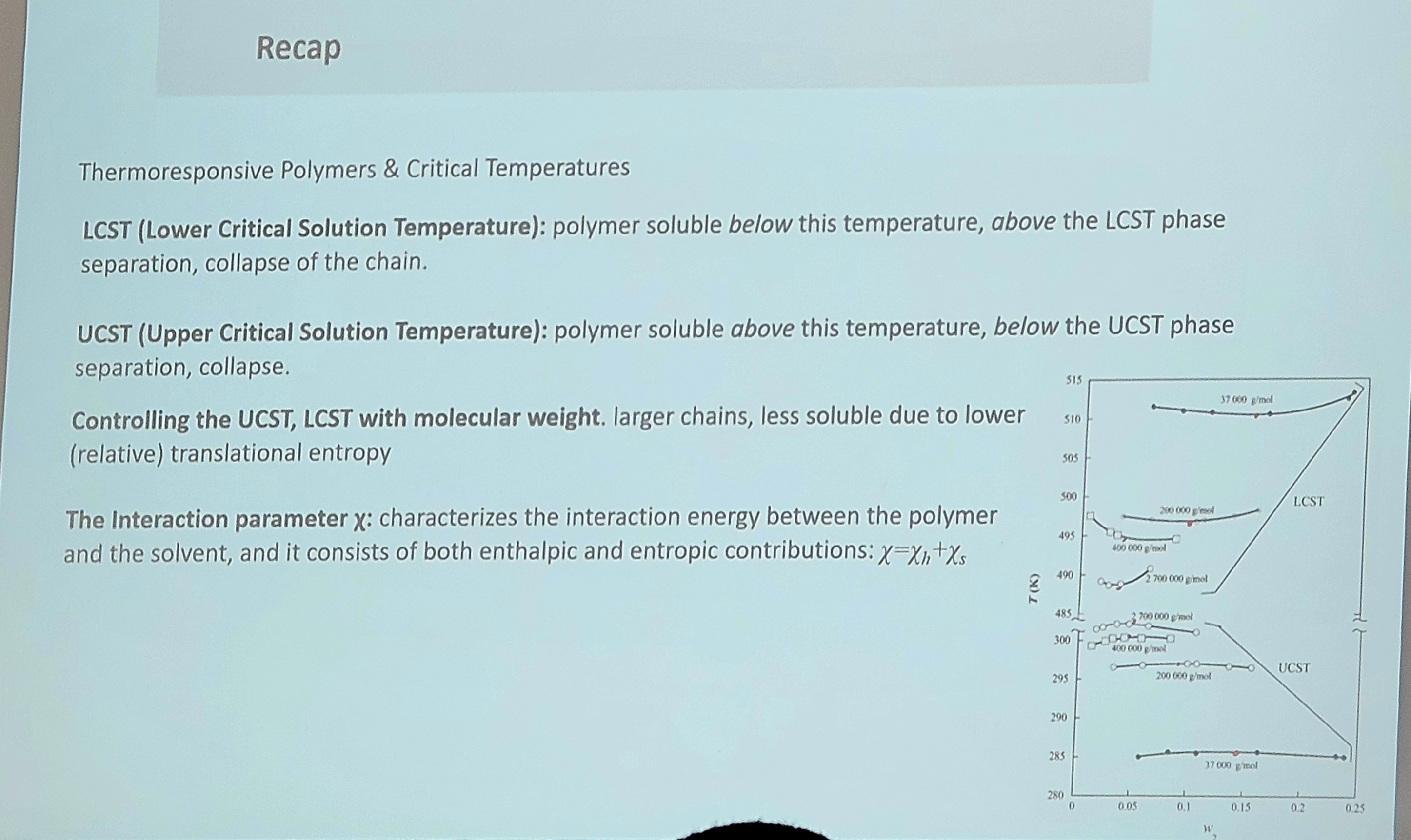 <p>characterizes the interaction energy between the polymer and the solvent, and it consists of both enthalpic and entropic contributions: X =X_h + X_s</p>