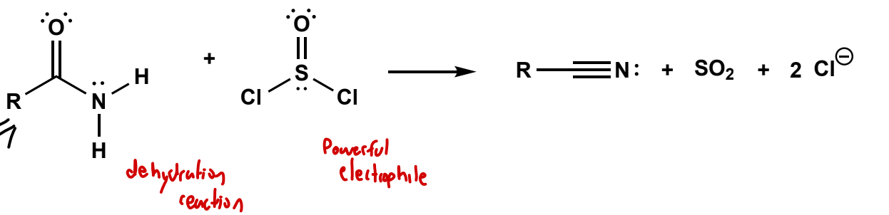 <p>mildly basic looking (cause of zwitterion) (resembles Acid chloride synthesis). Uses base: pyr or Et3N</p>