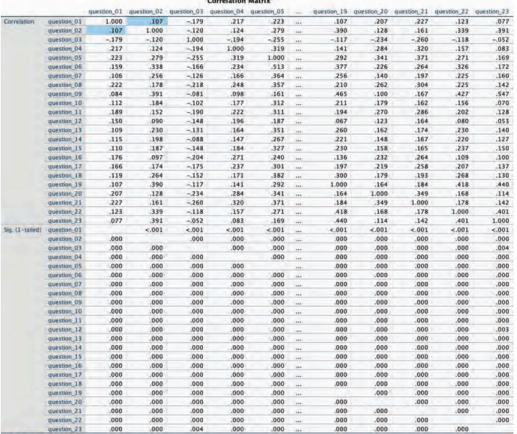Correlation Matrix table