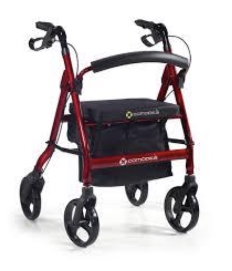 <p>A rolling walker that includes a braking system &amp; a fold-down seat, but is difficult to transport in a vehicle as it doesn’t fold</p>