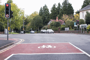 <p>This junction, controlled by traffic lights, has a marked area between two stop lines. What's this for?</p>