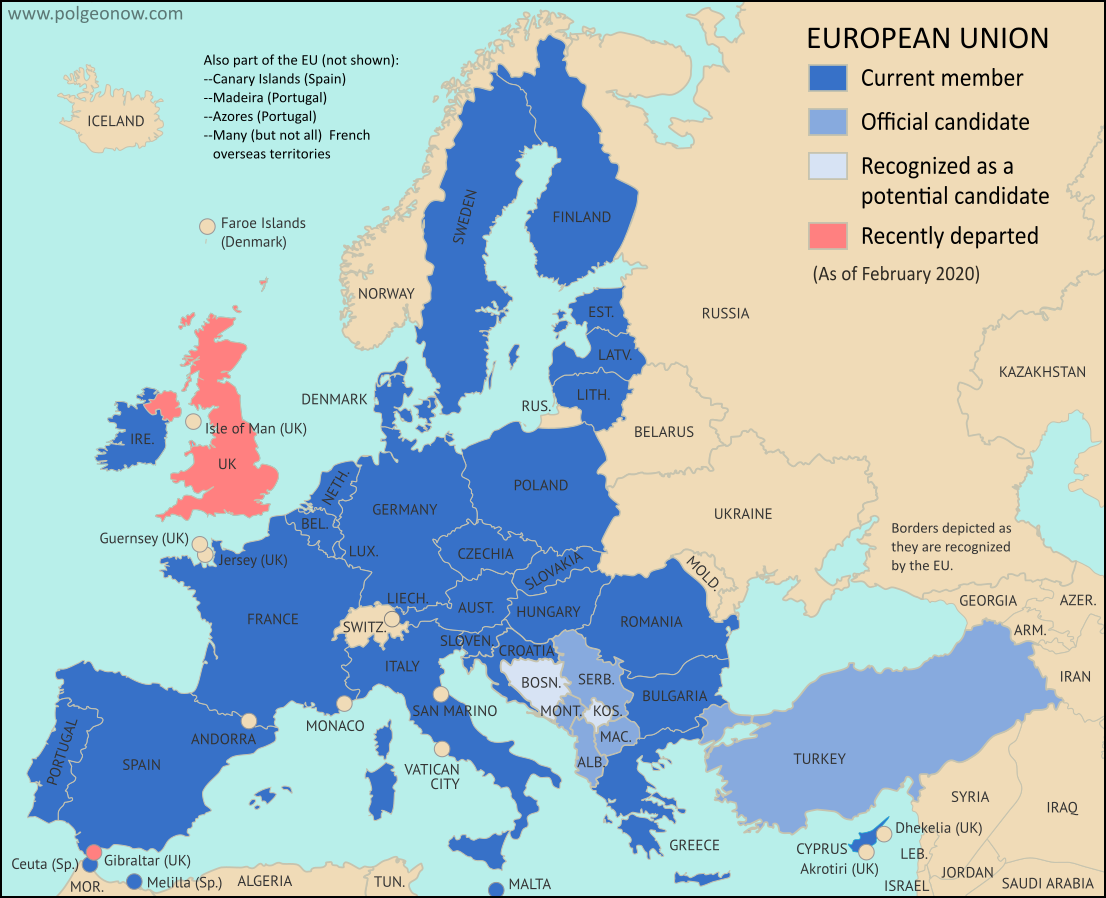<p>a region that is uniform in whatever trait(s) is being mapped</p><ul><li><p>economic: picture shown; all use a common currency (euro)</p></li><li><p>social: maps of islamic world</p></li><li><p>political: could be a country itself, or even a state like florida</p></li><li><p>environmental: the sahara desert on a map</p></li></ul><p></p>