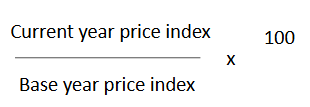<ul><li><p>measures the current year level of prices relative to the level of prices in the base year:</p></li></ul><p></p>