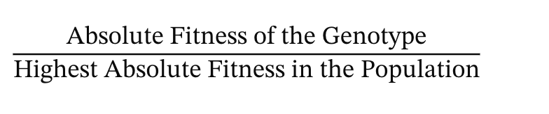 <p>absolute fitness / mean fitness population</p>