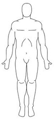 <p>body standing errect with palms facing forward and thumbs pointing away from the body</p>