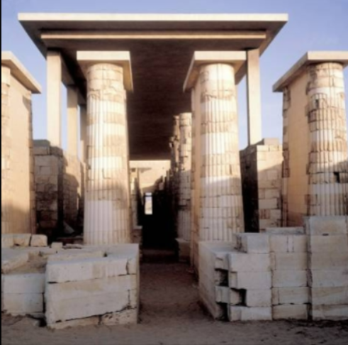 <p><span>Imhotep, arch., Funerary complex of King Djoser, Saqqara, Egypt,</span></p><p><span>Dynasty III (Old Kingdom), ca. 2630 BC</span></p><p><span style="color: red;">Entrance hall and colonnade</span></p>