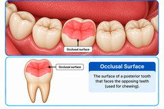 <p>The chewing surface of a posterior tooth (premolar or molar) that contacts the opposing teeth.</p>