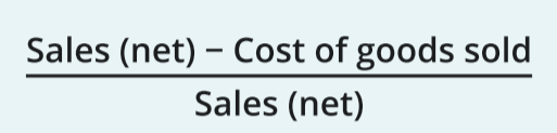 <p>[Sales (net) - COGS] / [Sales (net)]</p>