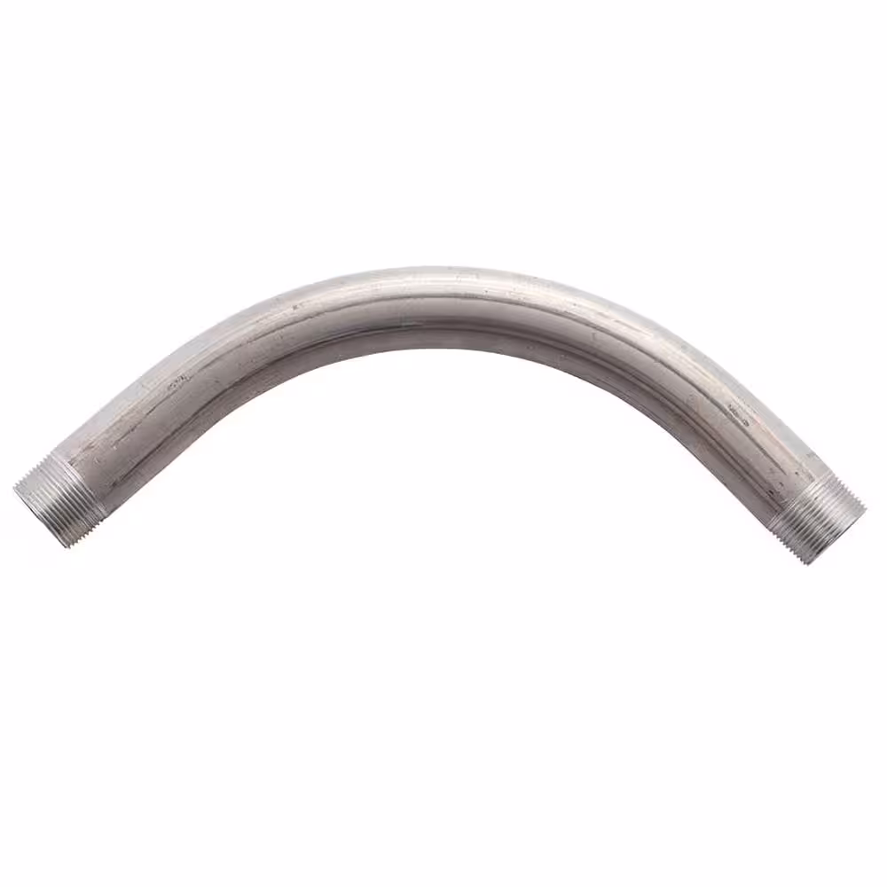 <p>Threaded male rigid metal conduit fitting with a curved 90-degree or sweep bend, used to change wiring direction while maintaining protection and alignment in conduit runs.</p>