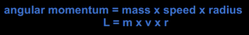 <p><span style="background-color: transparent; color: yellow;">If the net external force on an object is zero, angular moment <strong>must remain constant</strong></span></p><p><span style="background-color: transparent;"><strong>L = mass x speed x radius</strong></span></p><ul><li><p>When neutron stars form, radius decreses DRAMATICALLY</p></li><li><p>Mass stays constant, so speed goes WAYYY up</p></li></ul><p></p>