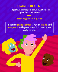 <p>pompous or high-flown in speech</p>