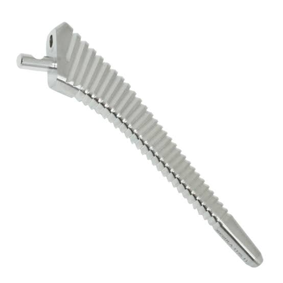 <p>Sequential rasps that shape the femoral canal; the final broach serves as the stem trial.</p>