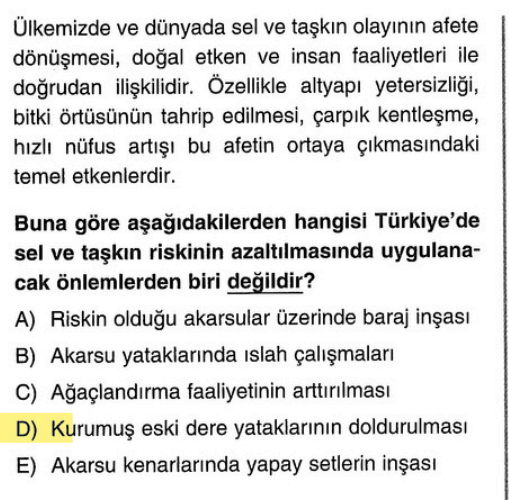 <p>Doğa unutmaz! "Burası kurudu" deyip dere yatağına bina yaparsan veya doldurursan, ilk büyük yağmurda su eski yolunu bulur ve sel olur. Dere yataklarına dokunulmamalıdır.</p>