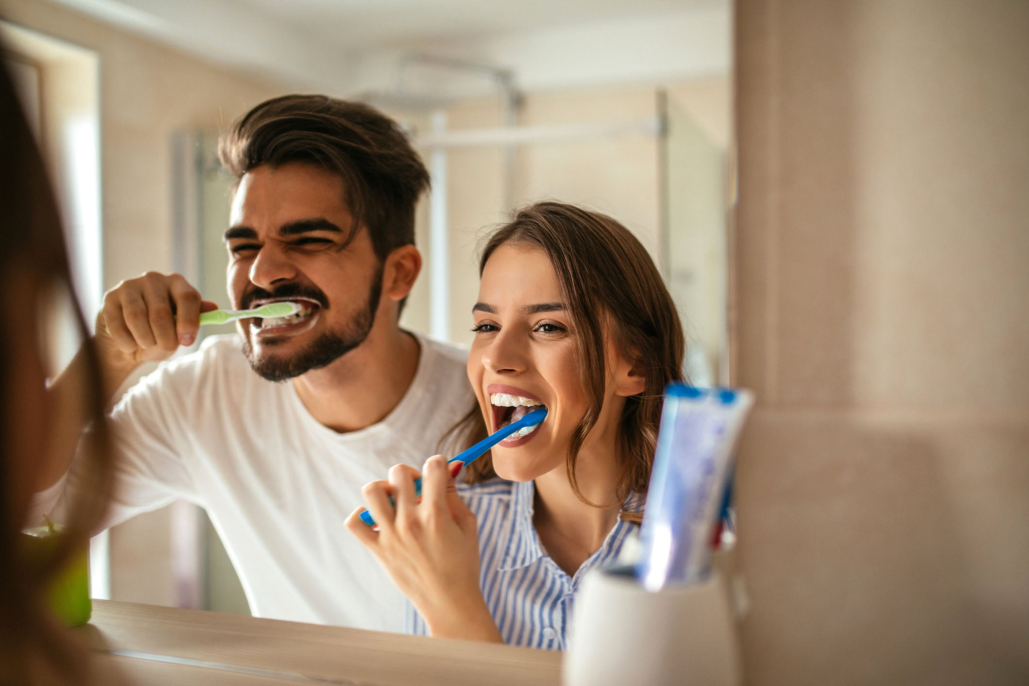 <p>(to clean your teeth with a toothbrush and toothpaste)</p><p>Every morning, I wash my face and b__________ m__________ t__________ for two minutes.</p>