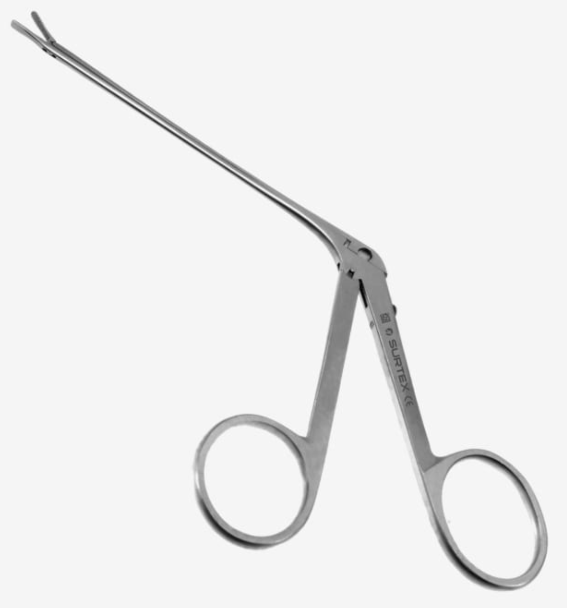 <p>It has a long angled shaft with small jaws and teeth can be used for precise fine maneuvers, typically used for ear, nose, and throat surgeries.</p>
