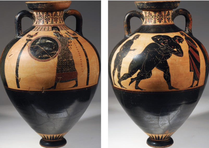 <p>Panathenaic prize amphora by Exekias</p>