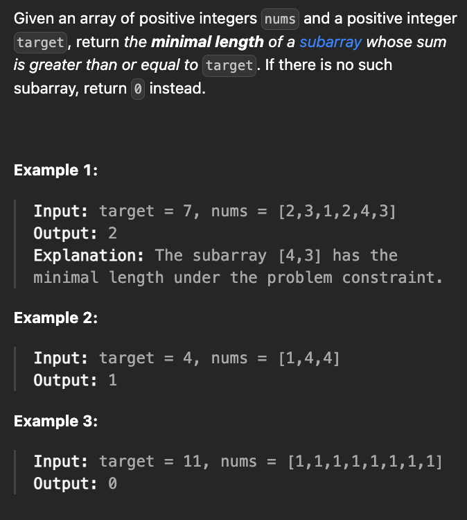 <p><strong>Minimum Size Subarray Sum</strong></p>