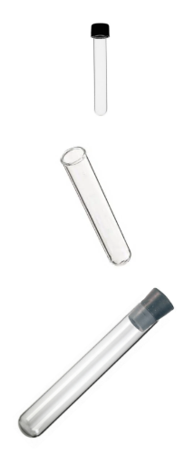 <p>3 types of test tube based on order of image + uses</p>