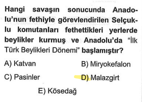 <p>Malazgirt zaferi sonrası Sultan Alparslan, komutanlarına "Toprak fethedenin malıdır" (Kılıç Hakkı) diyerek fetihleri hızlandırmıştır.</p><p>Saltuklular, Danişmentliler, Mengücekliler ve Artuklular bu sürecin meyvesidir.</p>