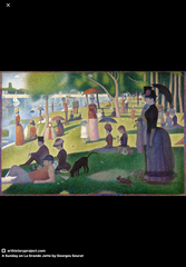 <p>In A Sunday on La Grande Jatte by Georges Seurat, an example of Post-Impressionist/Pointillist art, the artist's use of tiny repeated dots of color primarily creates:</p>